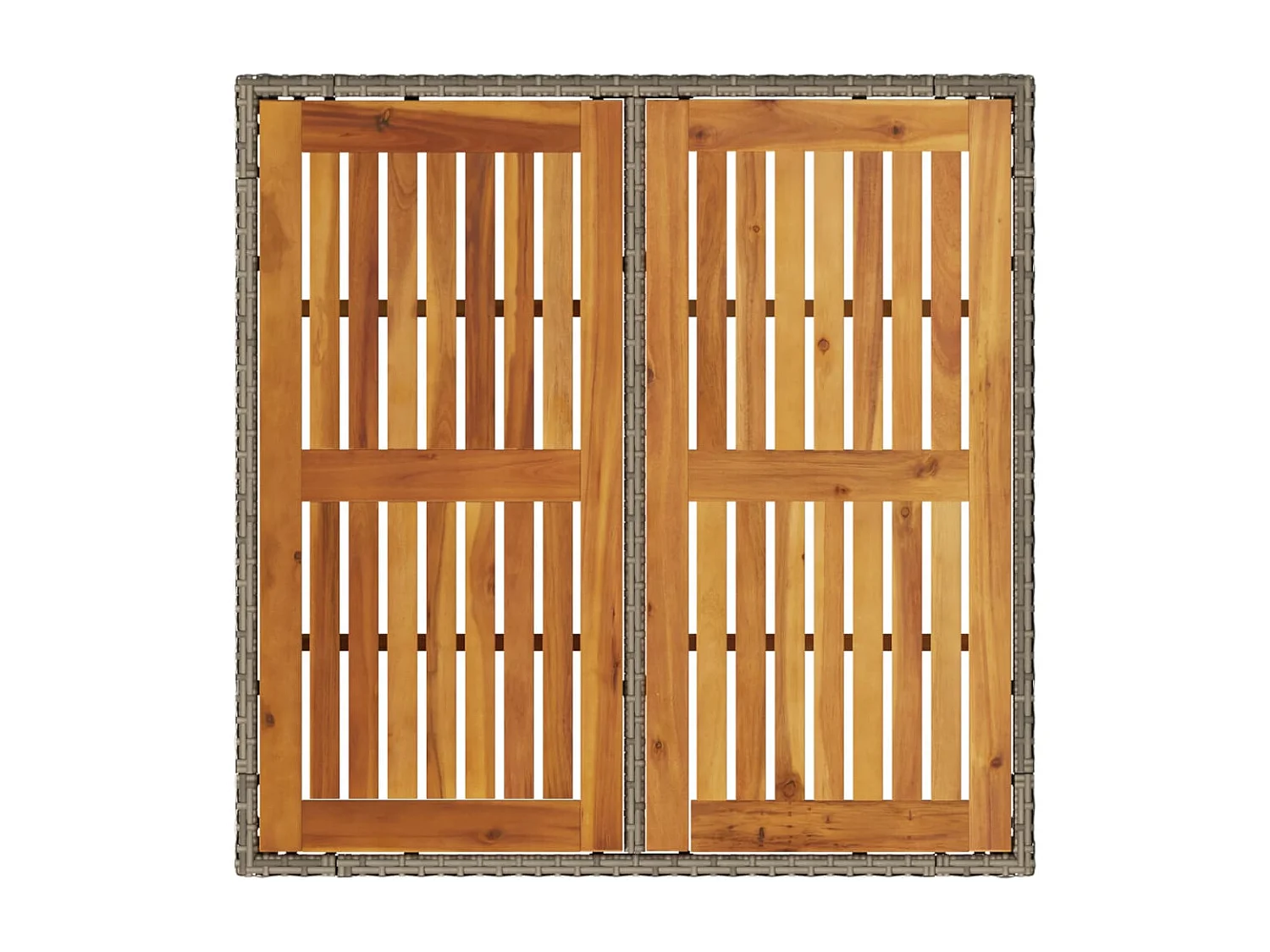 Mesa de jardín y tablero en madera de acacia gris con resina trenzada.