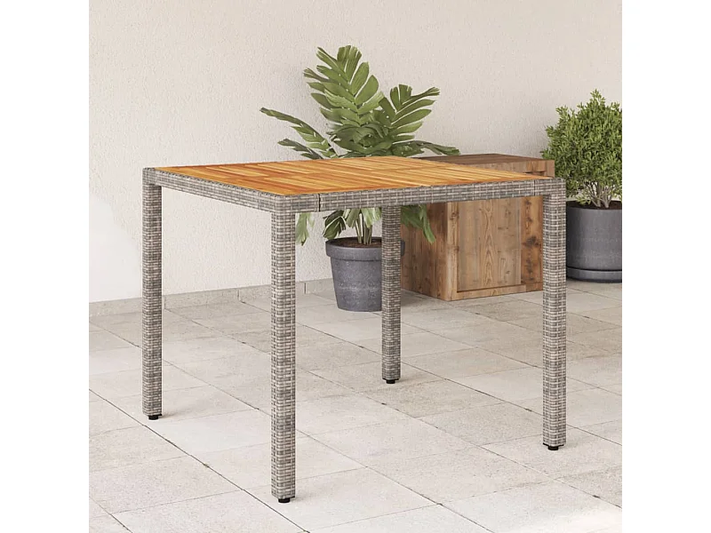 Tavolo da giardino e piano in legno di acacia grigio con resina intrecciata