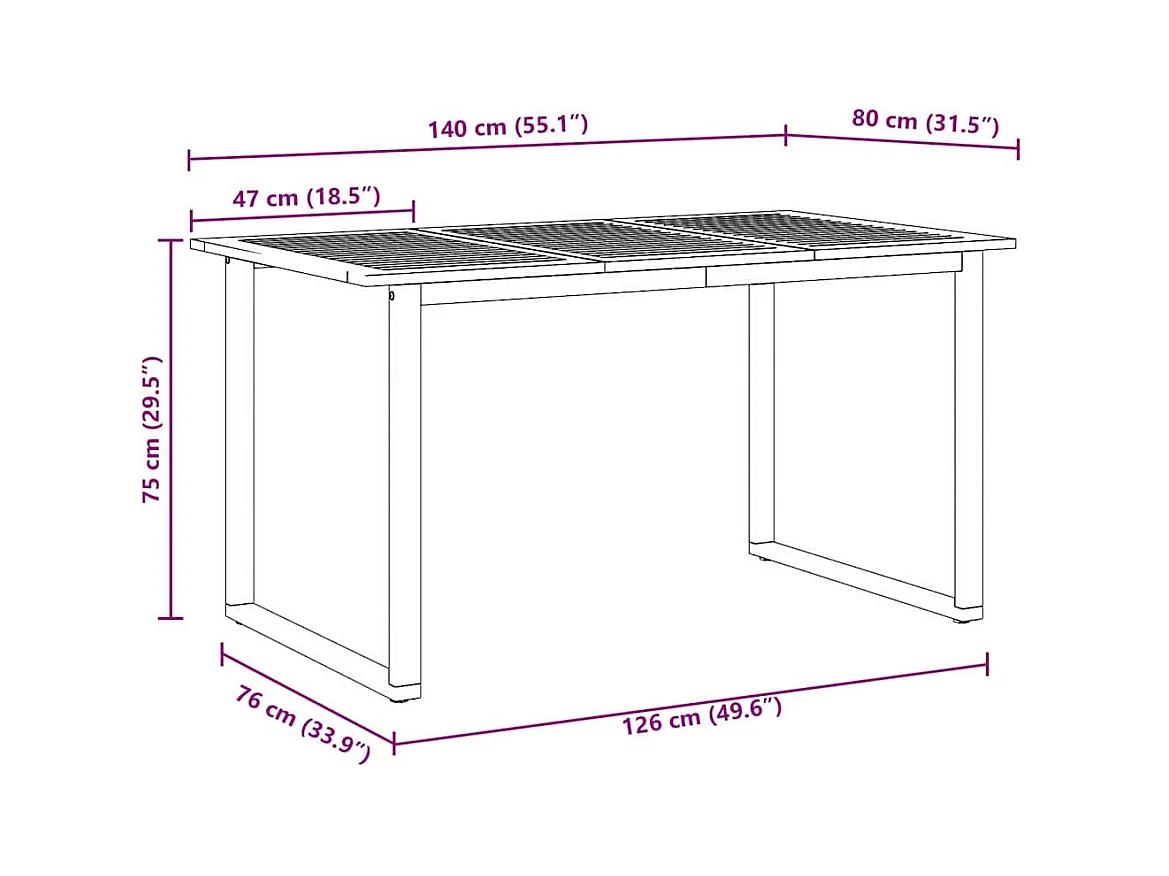 Mesa de comedor de jardín Gris 140 x 80 x 75 cm