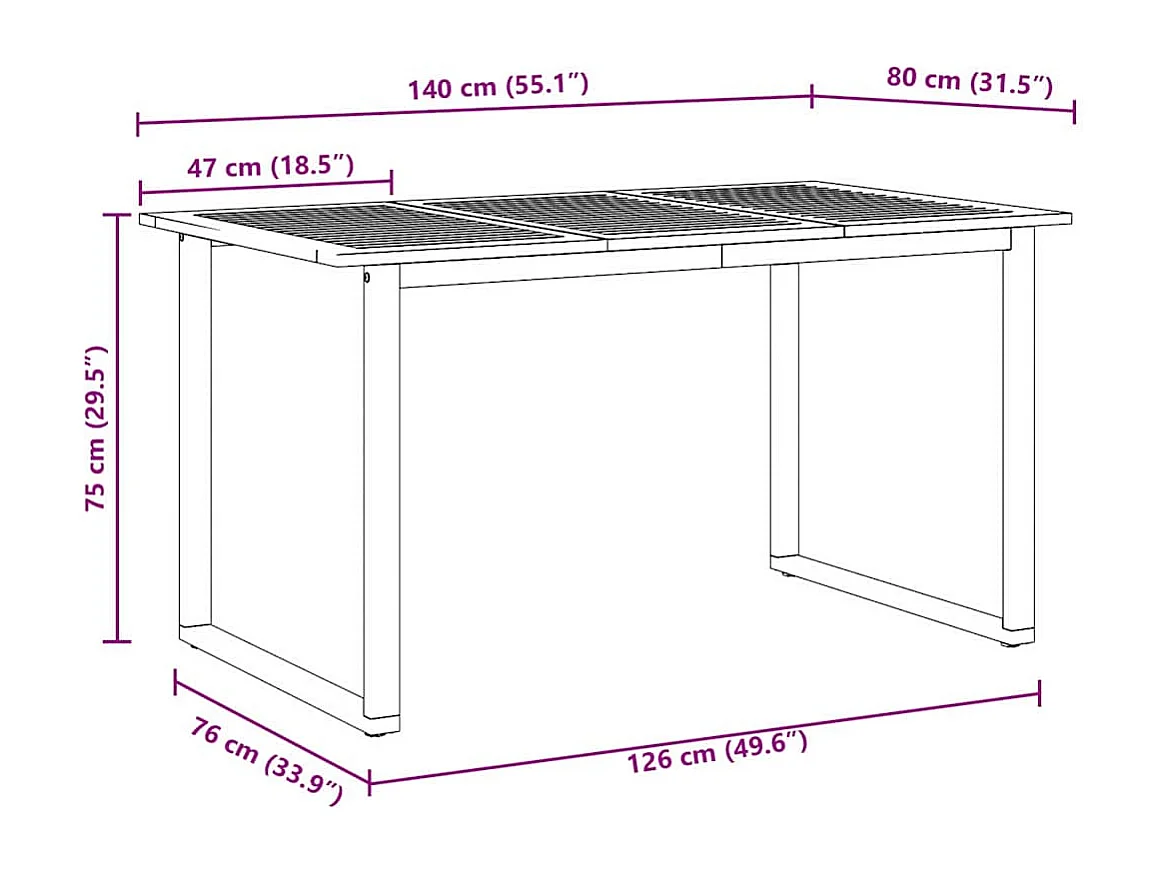 Mesa de comedor de jardín Gris 140 x 80 x 75 cm