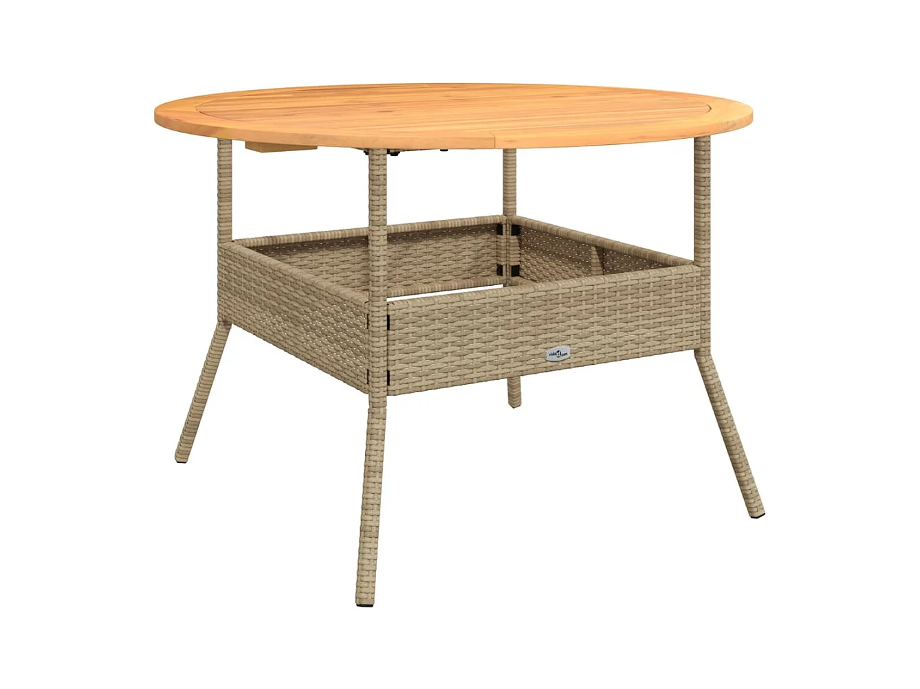 Mesa de jardín y tablero en madera de acacia beige y resina trenzada.