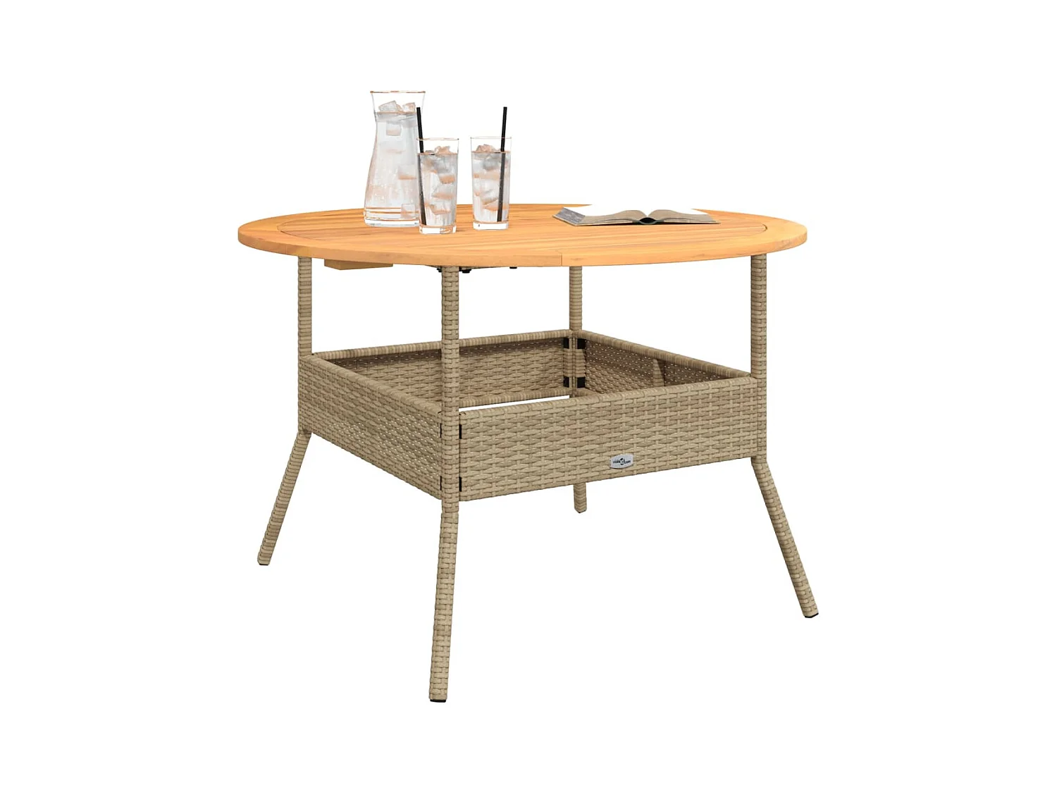 Mesa de jardín y tablero en madera de acacia beige y resina trenzada.