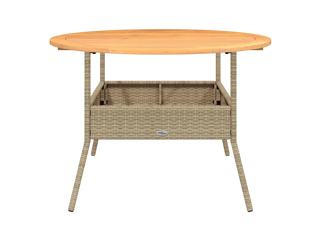 Mesa de jardín y tablero en madera de acacia beige y resina trenzada.