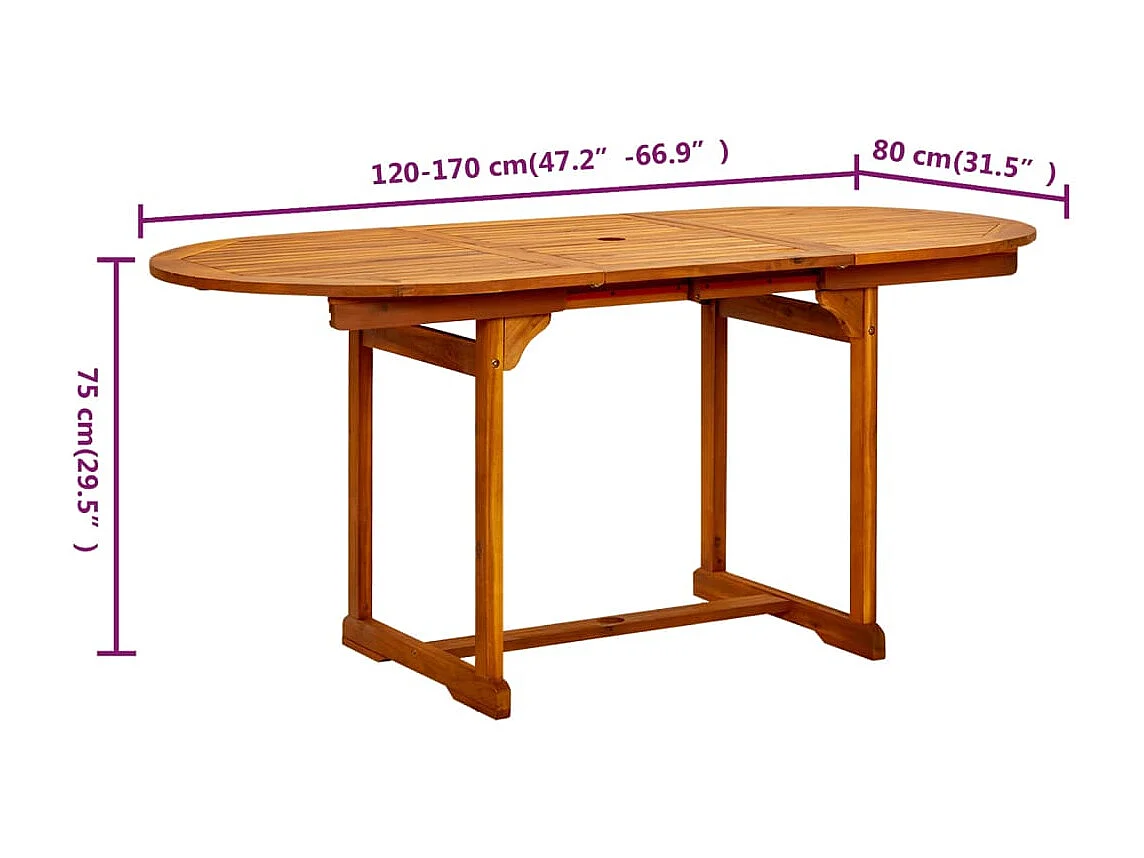 Mesa de comedor de jardín (120-170)x80x75 cm Madera maciza de acacia