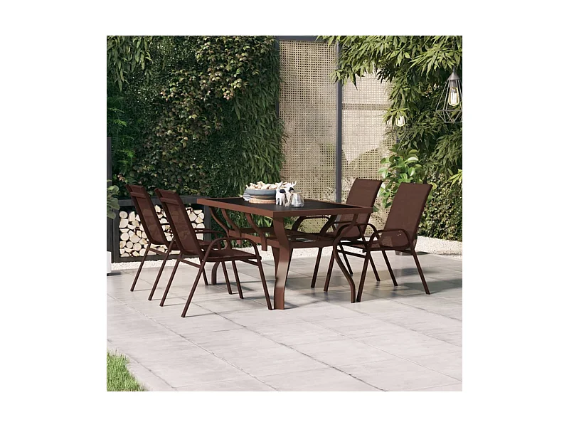 Mesa de jardín marrón y negra 140x70x70 cm Acero y cristal