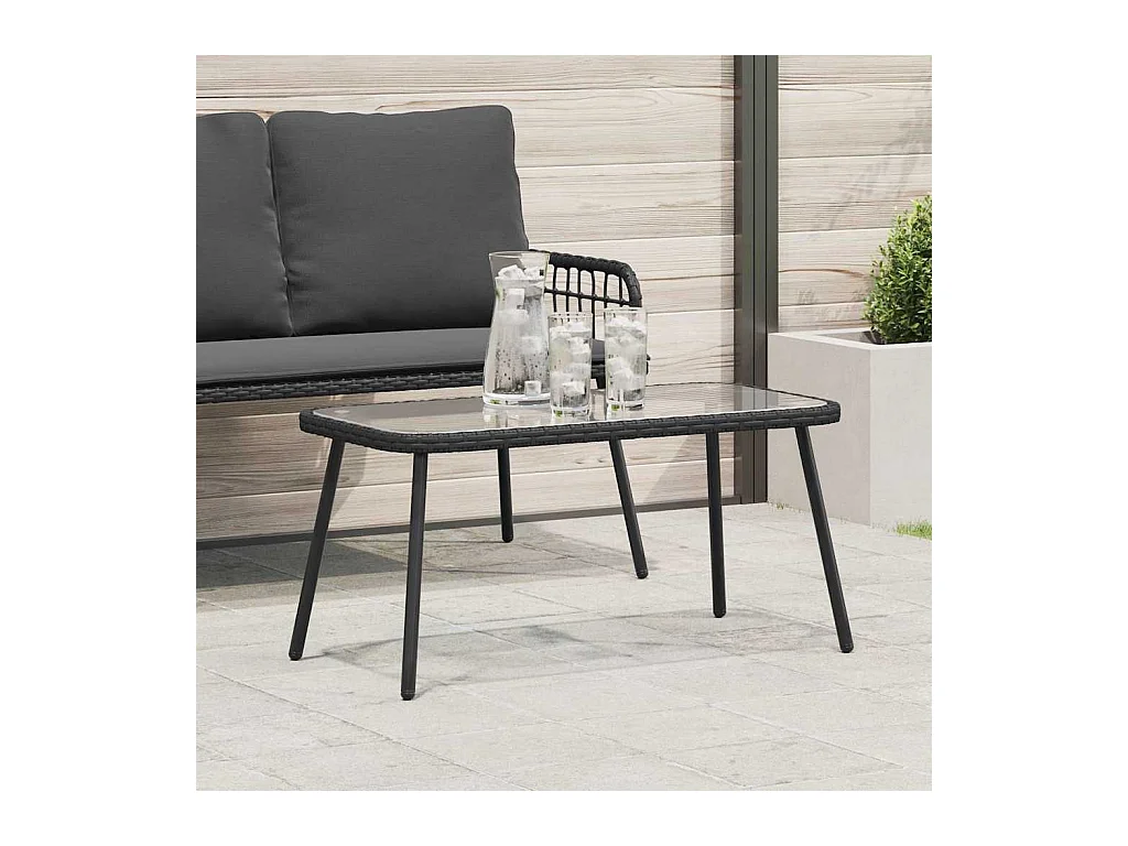 Table basse Noir 90 x 45 x 43 cm Rattan en Poly, verre