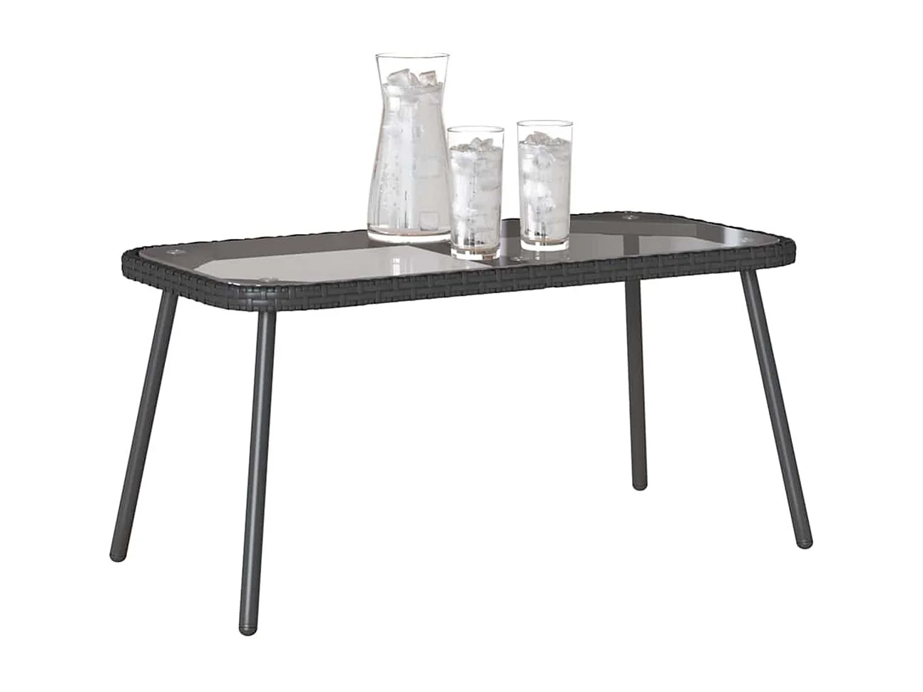 Table basse Noir 90 x 45 x 43 cm Rattan en Poly, verre