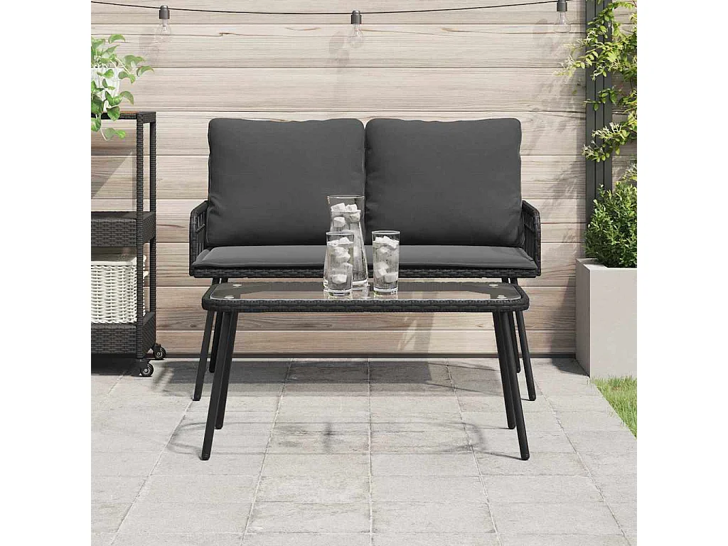Table basse Noir 90 x 45 x 43 cm Rattan en Poly, verre