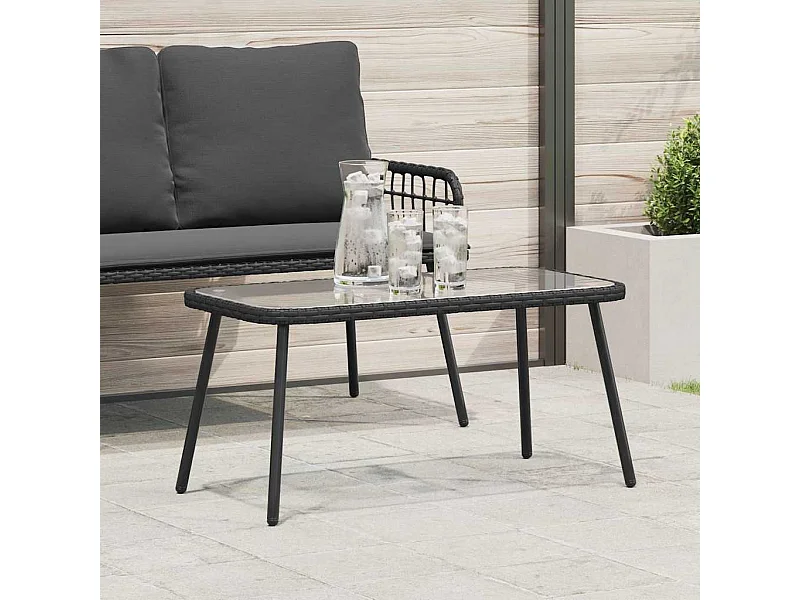 Table basse Noir 90 x 45 x 43 cm Rattan en Poly, verre