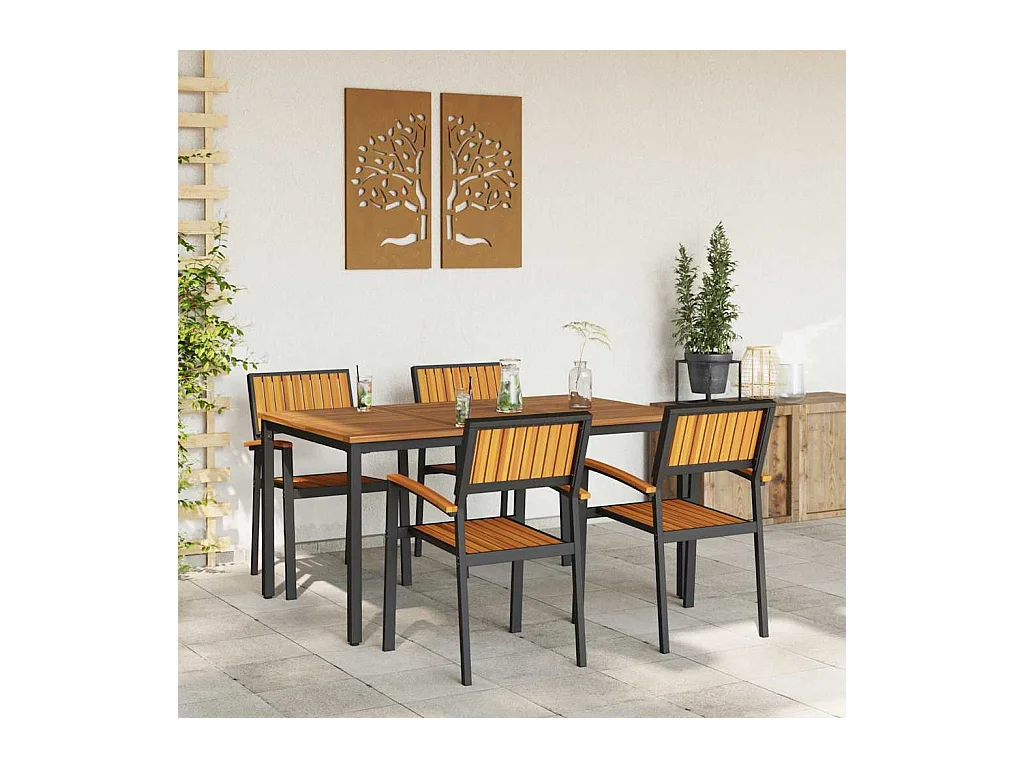 Ensemble de salle à manger pour jardin 5 pcs Noir et marron