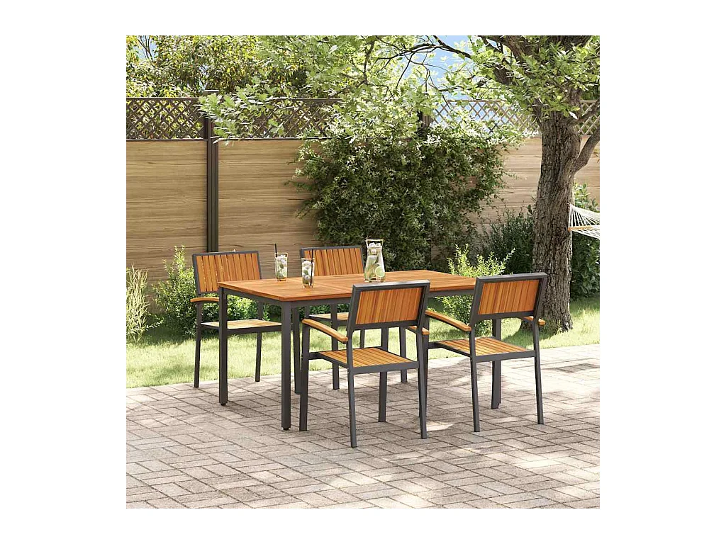 Set da pranzo da giardino 5 pezzi nero e marrone