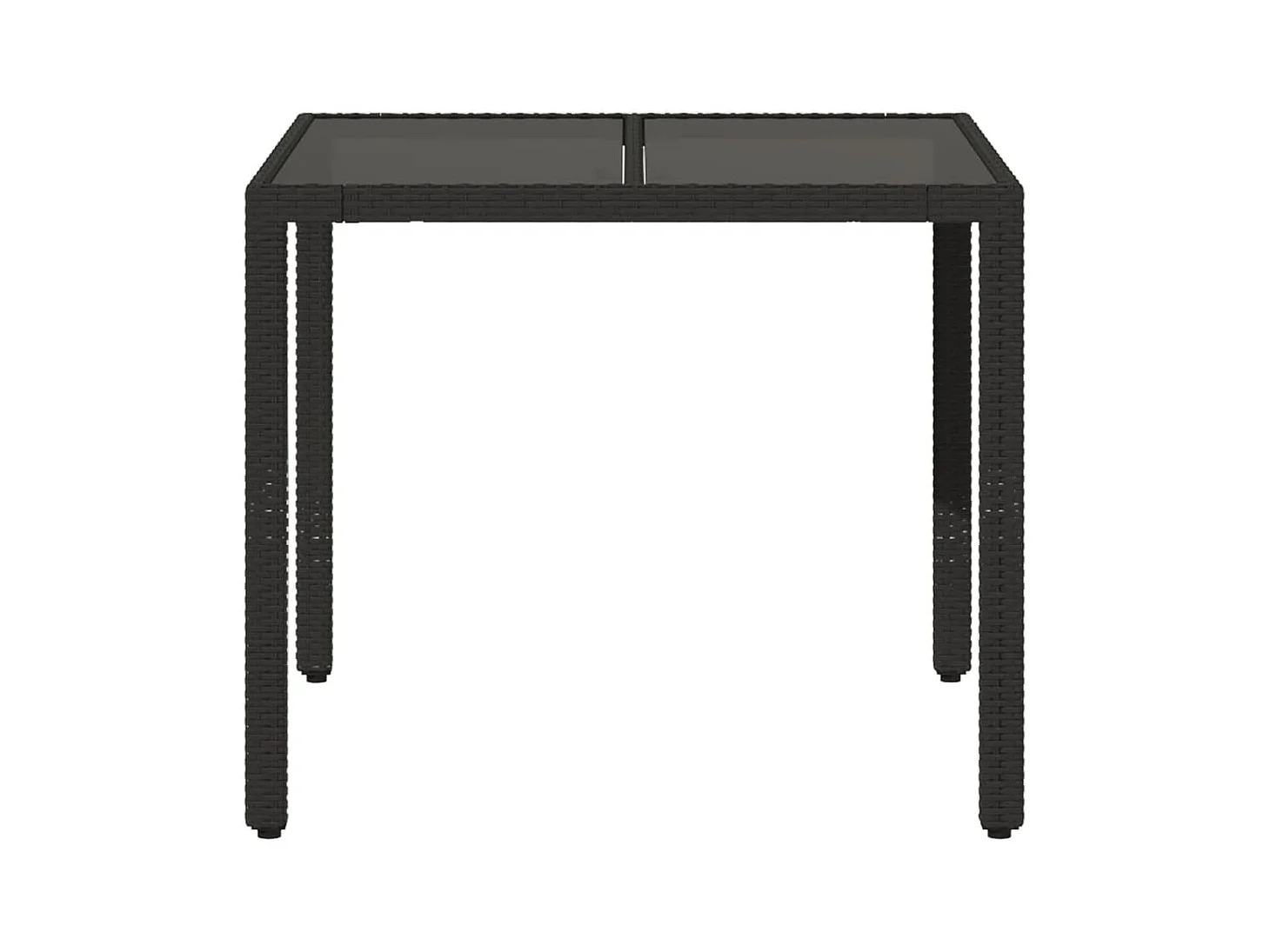 Tuintafel met glazen blad, zwart, 90x90x75 cm, gevlochten hars