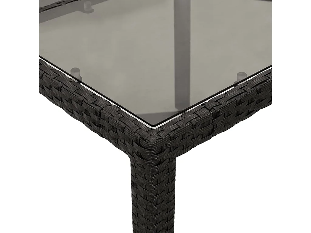 Tavolo da giardino con piano in vetro, nero, 90x90x75 cm, resina intrecciata