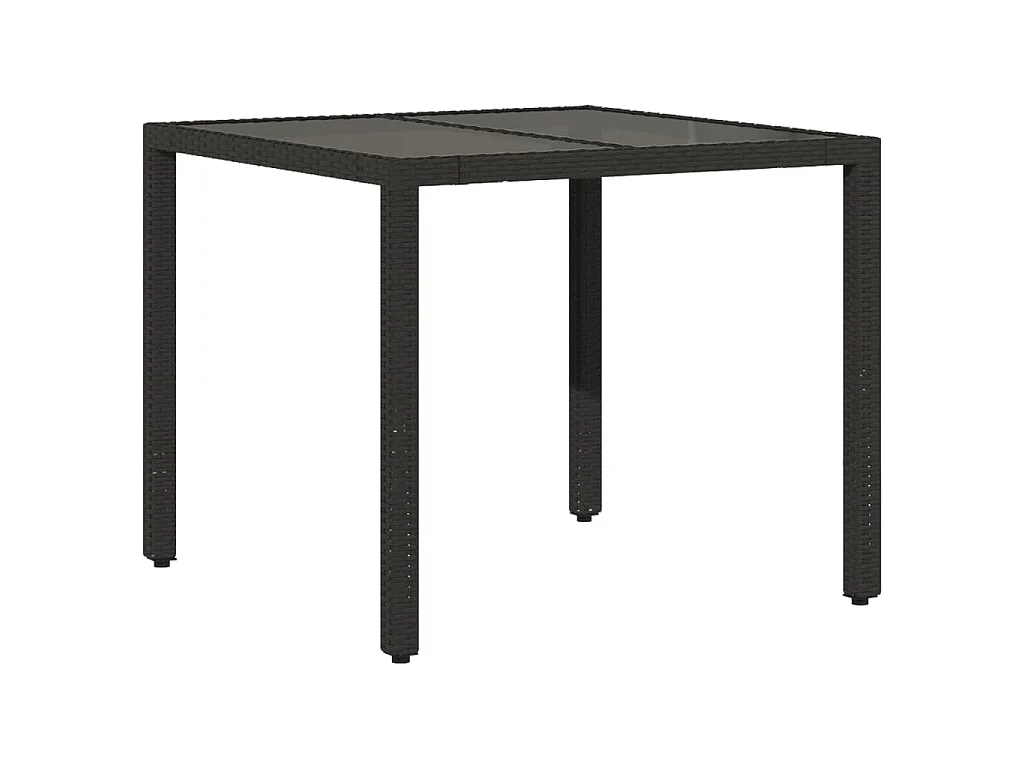 Tavolo da giardino con piano in vetro, nero, 90x90x75 cm, resina intrecciata