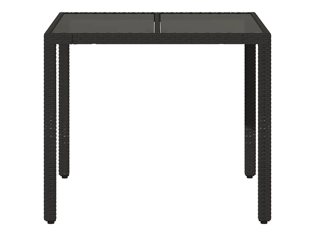 Tavolo da giardino con piano in vetro, nero, 90x90x75 cm, resina intrecciata