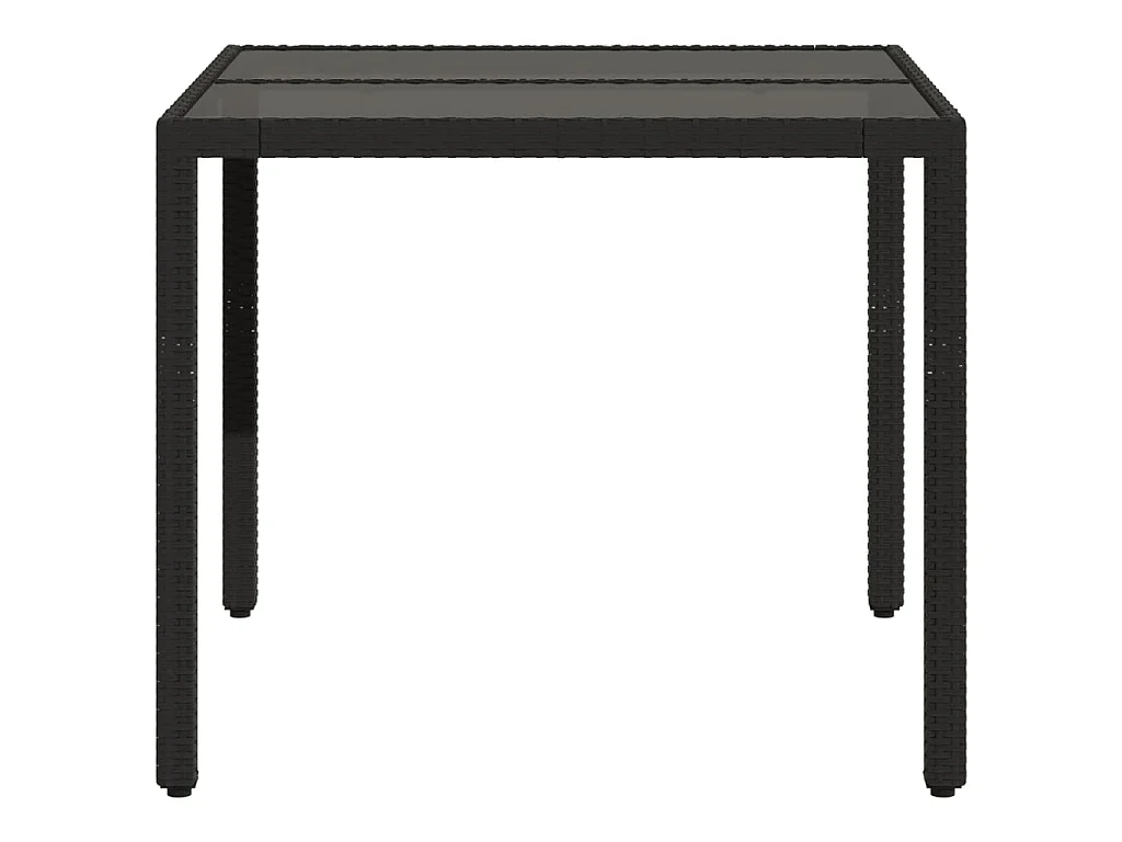 Tavolo da giardino con piano in vetro, nero, 90x90x75 cm, resina intrecciata