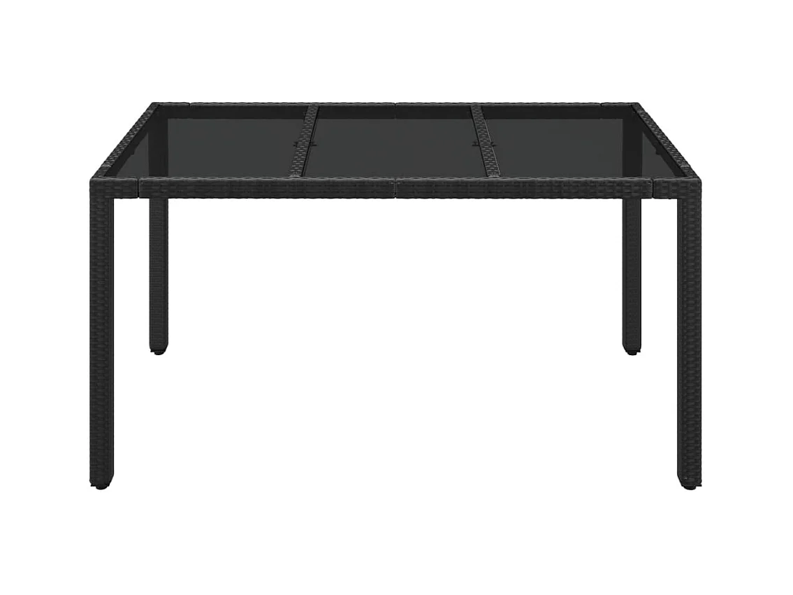 Mesa de jardín con tapa de cristal, color negro, 150x90x75cm, resina trenzada