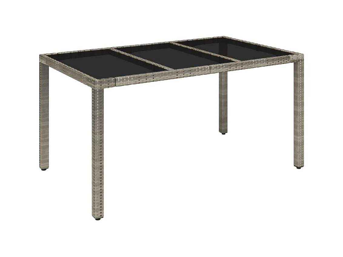 Tuintafel met glazen blad, grijs, 150x90x75cm, geweven hars