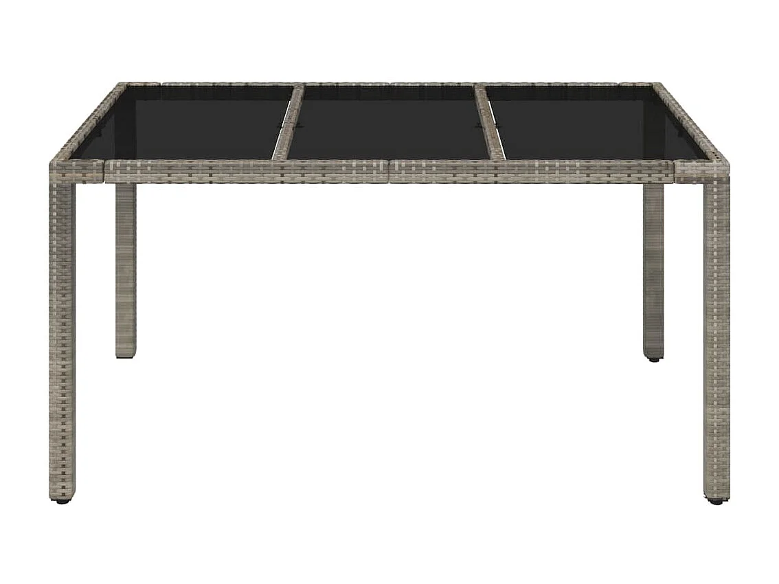Mesa de jardín con tablero de cristal, Gris, 150x90x75cm, resina trenzada