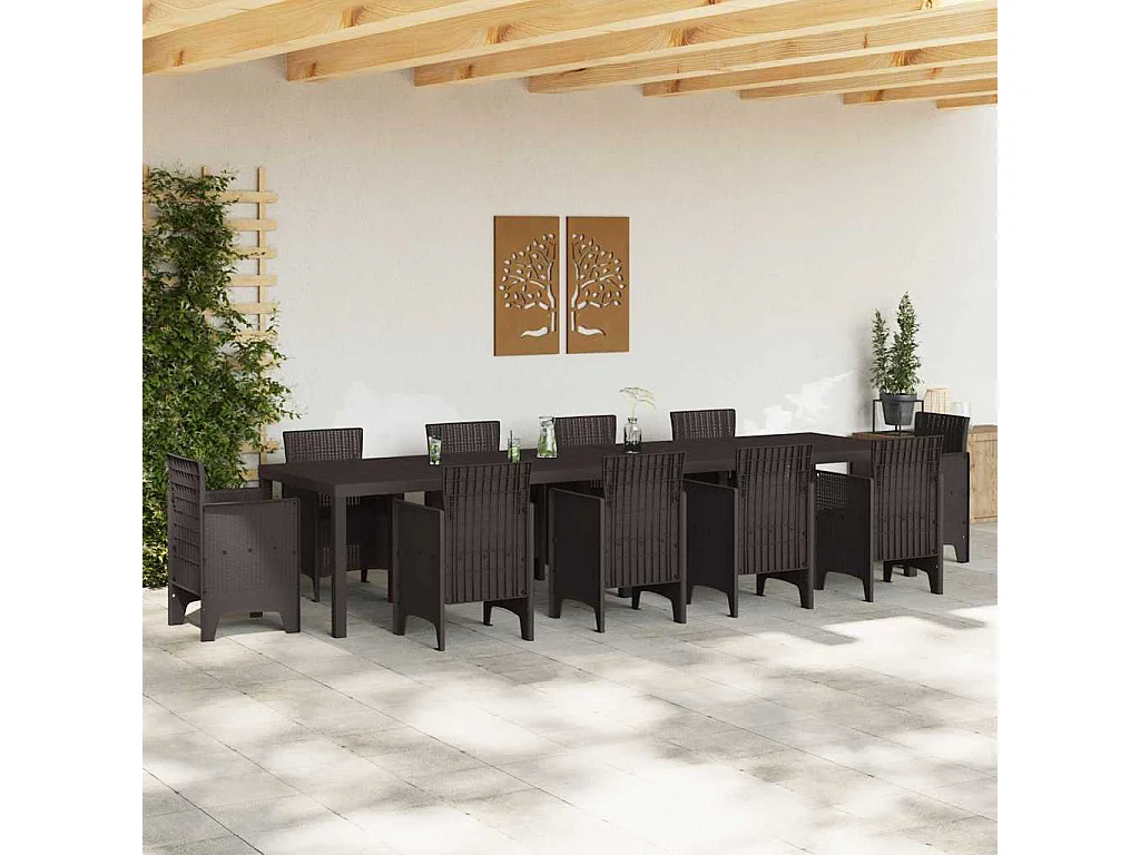 Tavolo da giardino marrone 350 x 100 x 73 cm in polyrattan