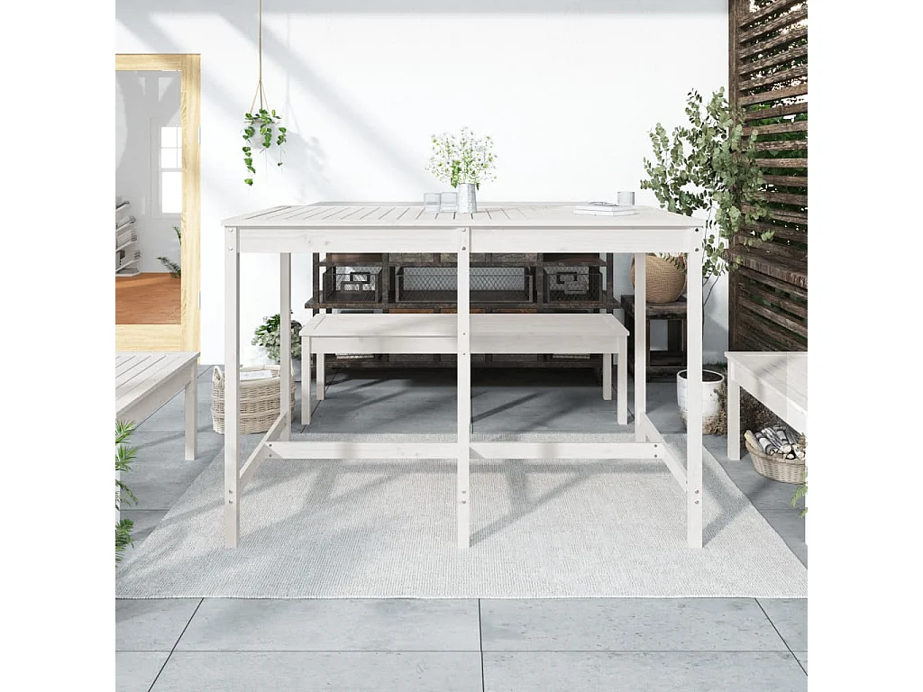 Tavolo da giardino bianco 159,5x82,5x110 cm in legno massello di pino