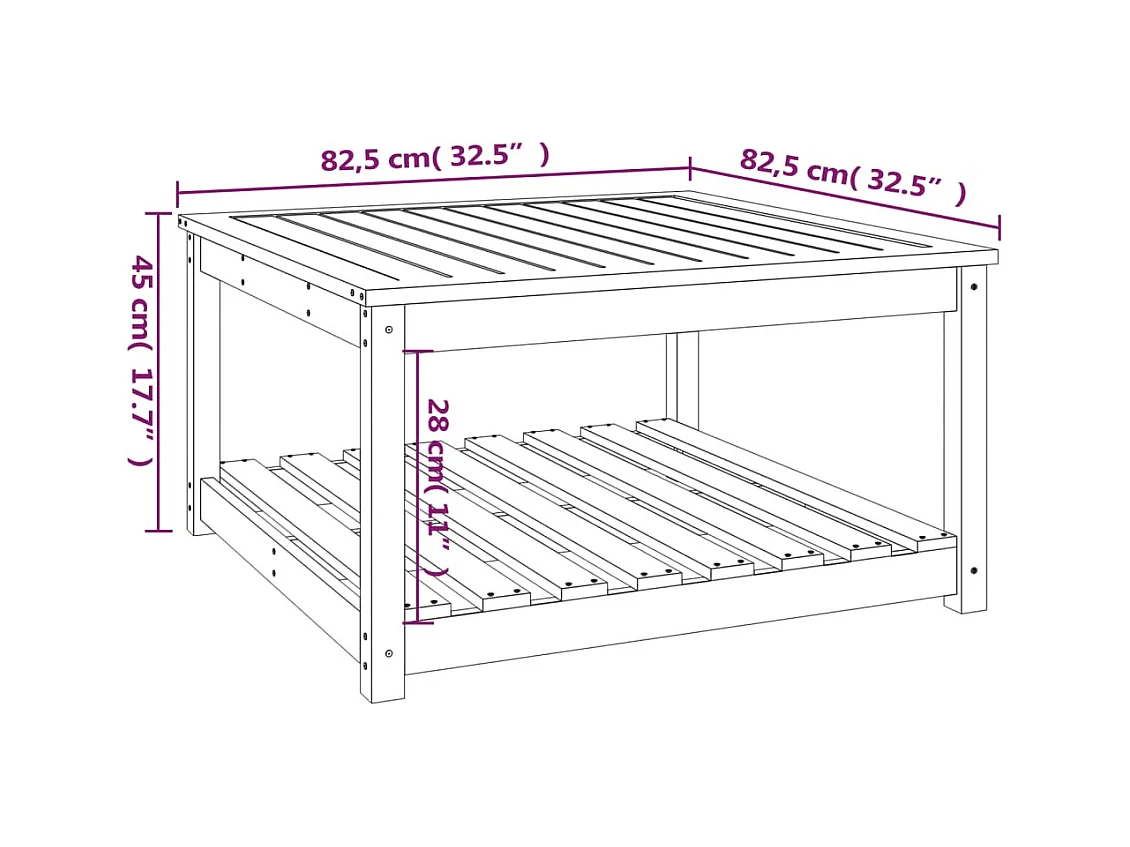 Witte tuintafel 82,5x82,5x45 cm massief grenenhout