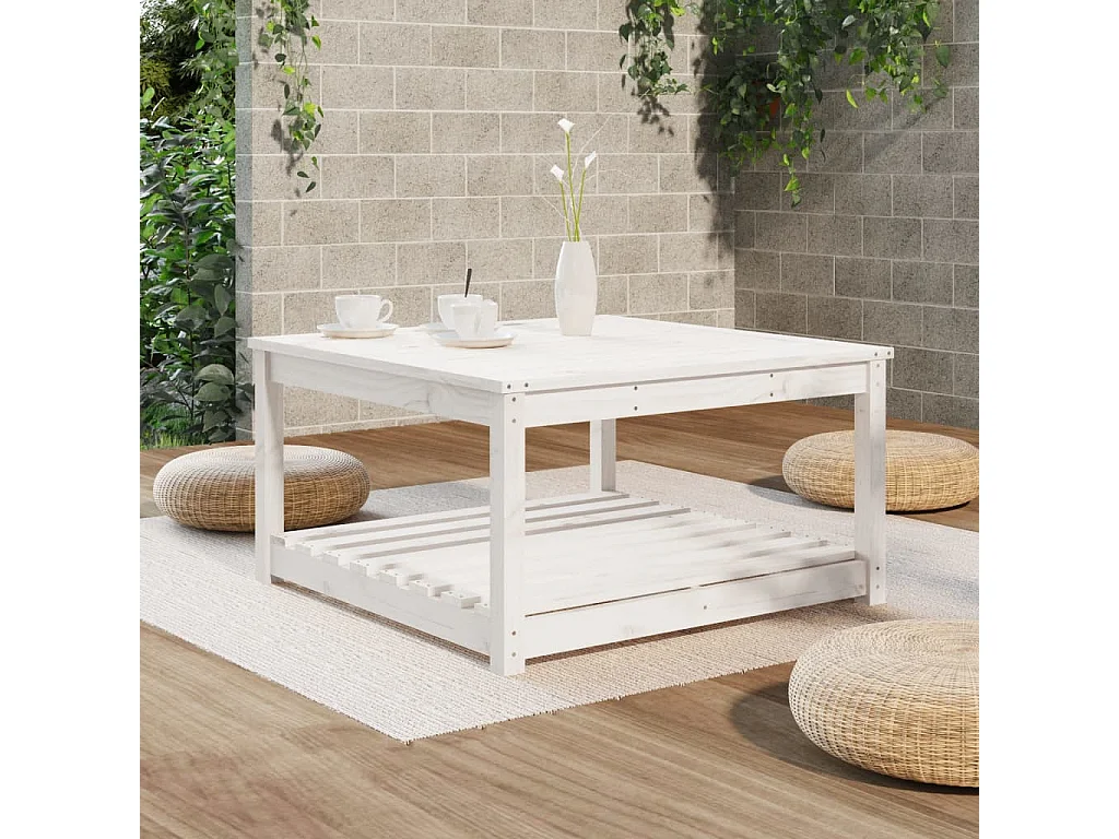 Tavolo da giardino bianco 82,5x82,5x45 cm in legno massello di pino