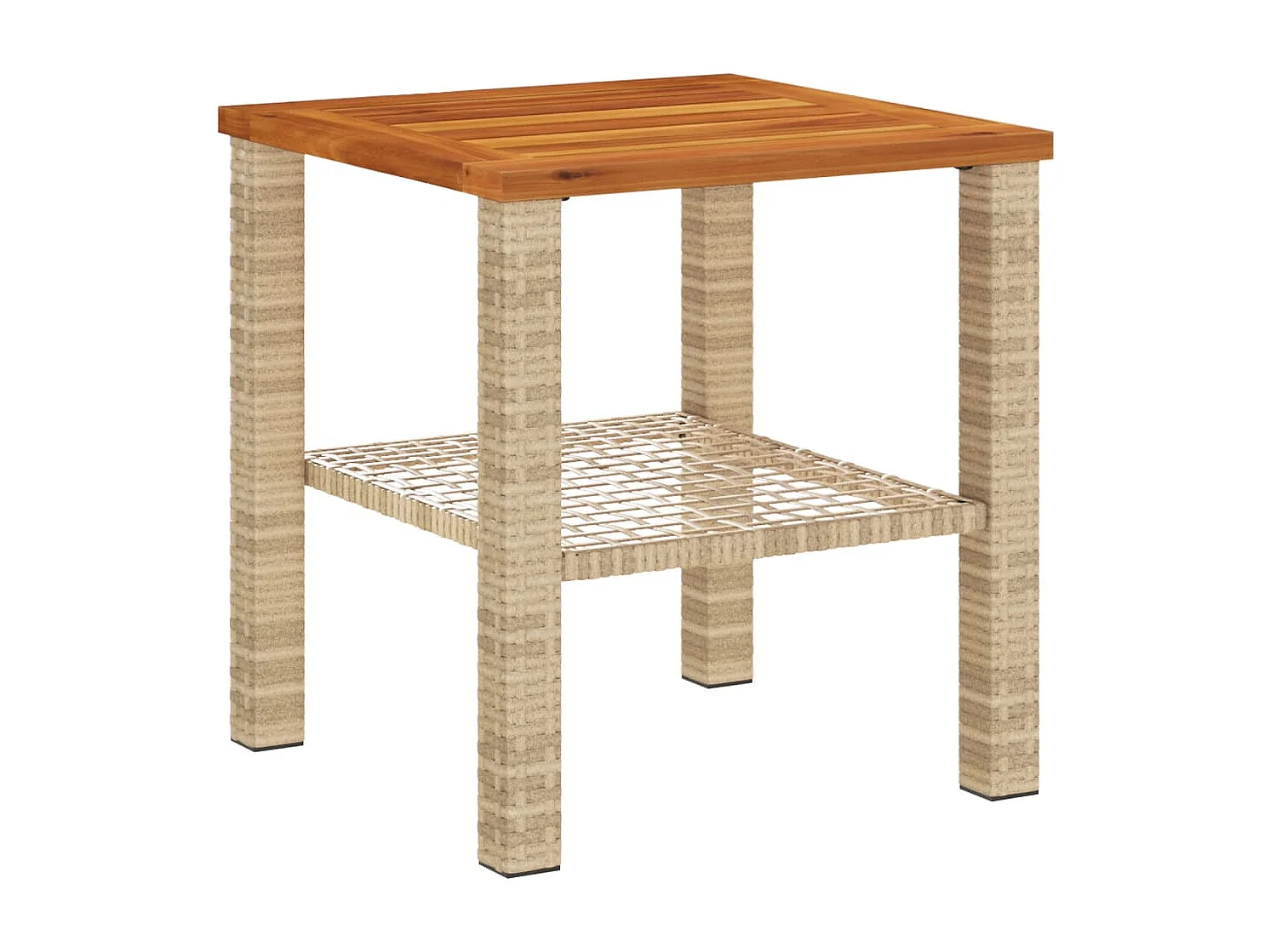 Beige tuintafel 40x40x42 cm gevlochten hars en acaciahout