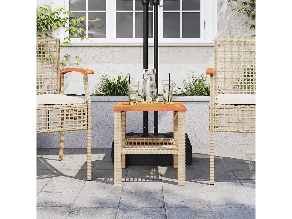 Tavolo da giardino beige 40x40x42 cm in resina intrecciata e legno di acacia
