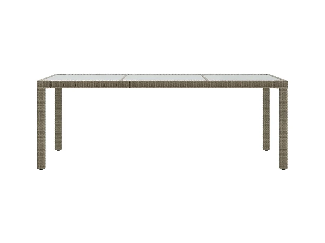 Grijze tuintafel 190x90x75 cm Gehard glas/gevlochten hars