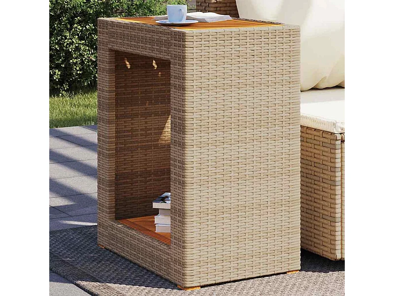 Garten-Beistelltisch mit beiger Holzplatte 60x40x75 cm