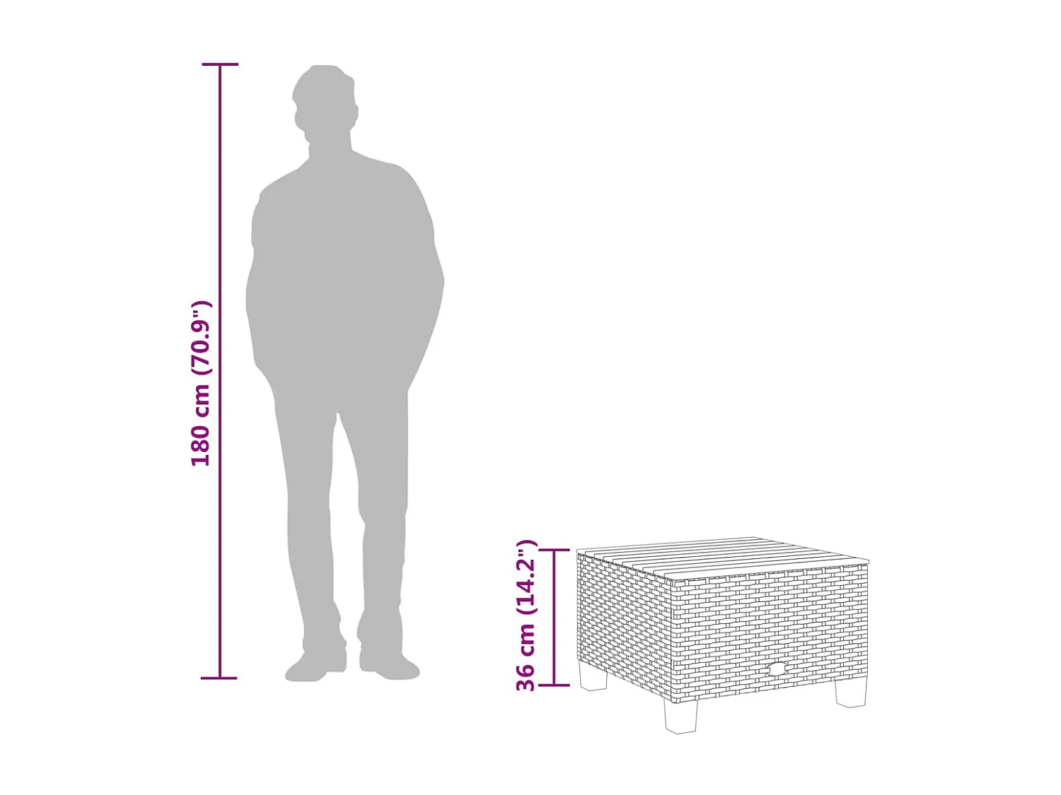 Mesa de jardín gris 55x55x36 cm resina trenzada y madera de acacia