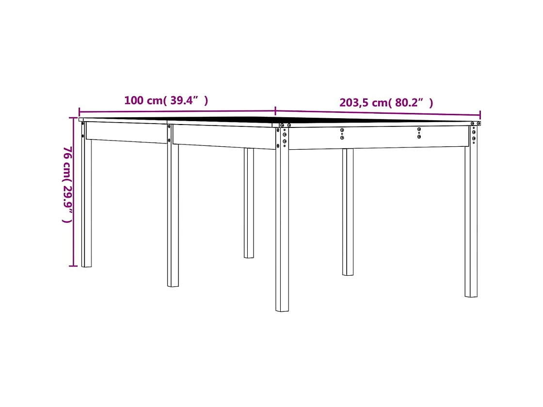 Witte tuintafel 203,5x100x76 cm massief grenenhout