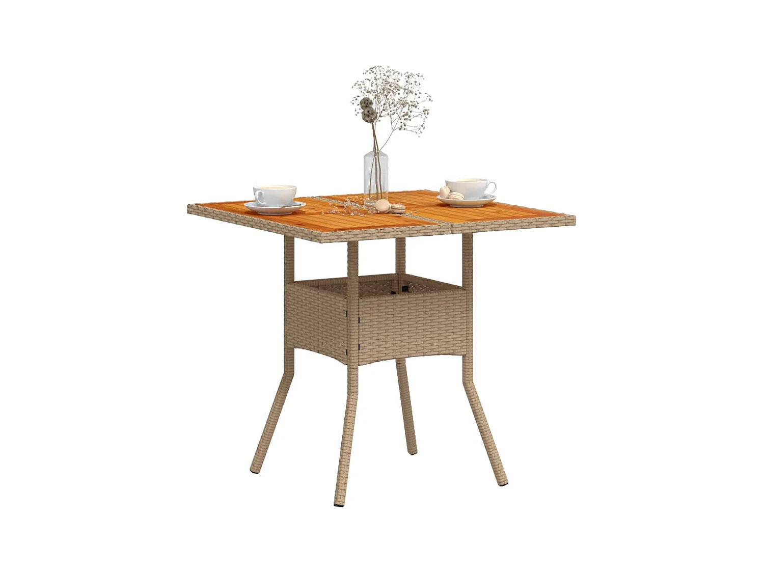 Beige tuintafel 80x80x75 cm gevlochten hars en acaciahout