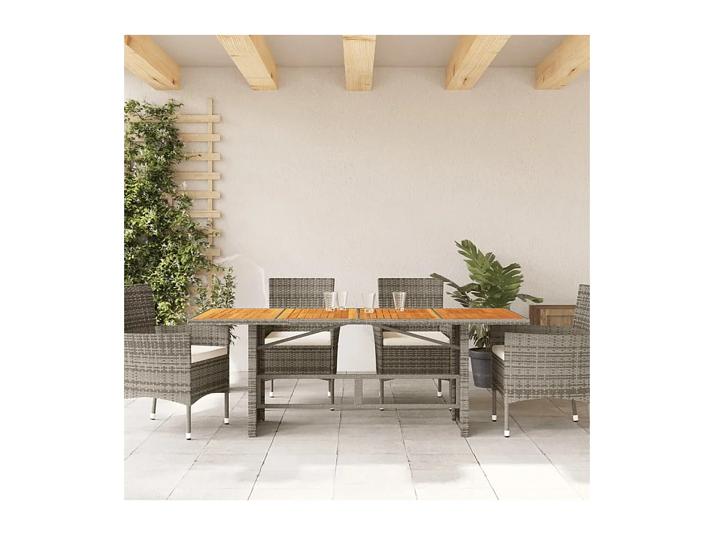 Tuintafel en blad in grijs acaciahout met gevlochten hars