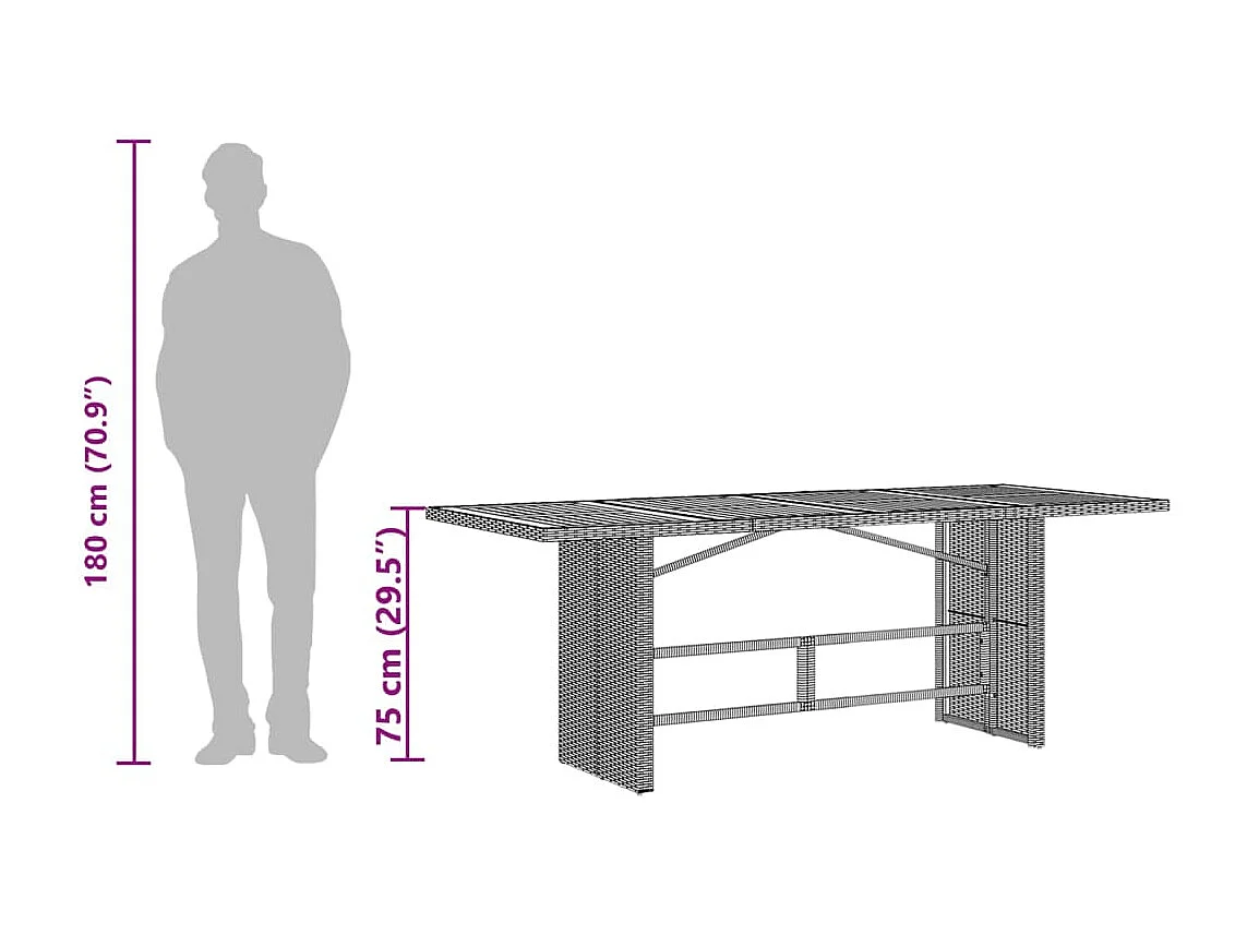 Tavolo da giardino e piano in legno di acacia grigio con resina intrecciata