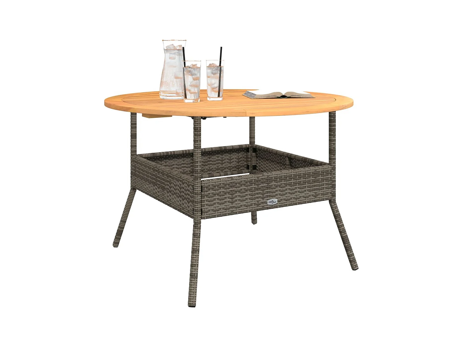 Mesa de jardín y tablero en madera de acacia gris con resina trenzada.