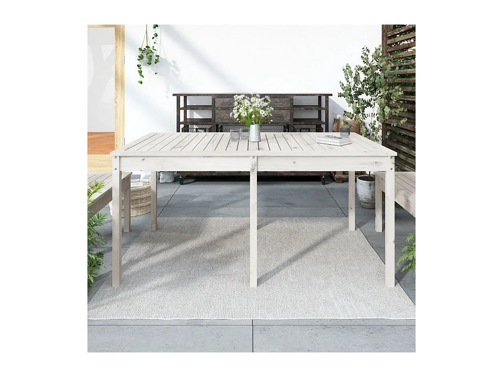 Witte tuintafel 159,5x82,5x76 cm massief grenenhout