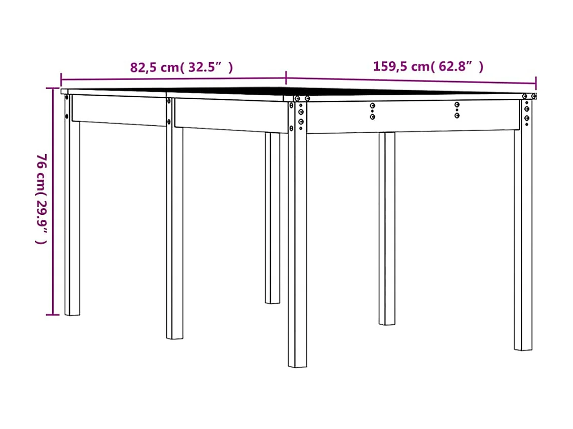 Tavolo da giardino bianco 159,5x82,5x76 cm in legno massello di pino