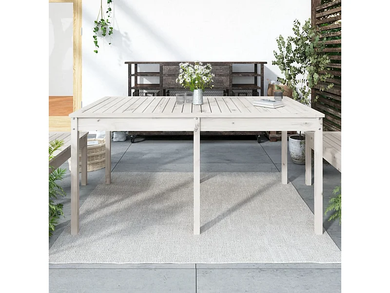 Tavolo da giardino bianco 159,5x82,5x76 cm in legno massello di pino