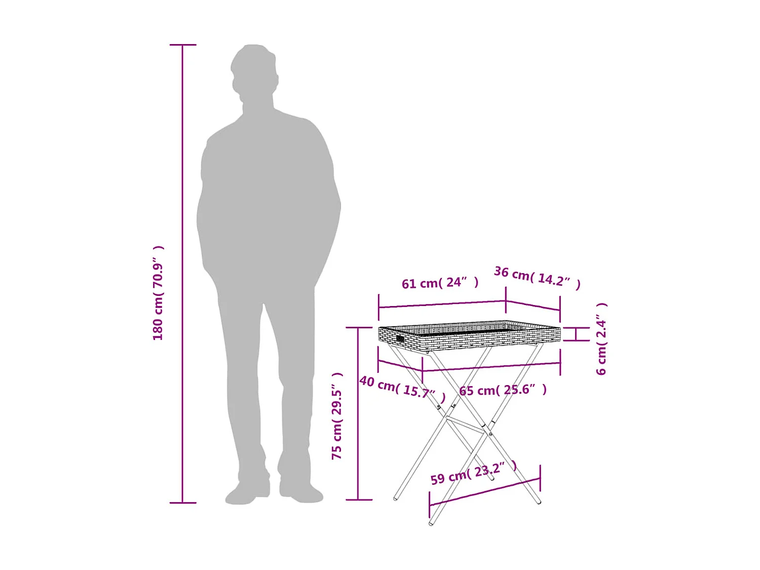 Bruin opklapbaar tafelblad 65x40x75 cm geweven hars