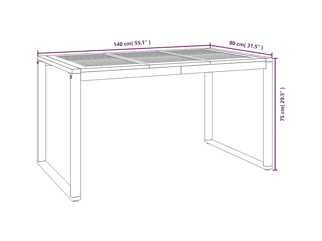 Table de jardin et pieds en forme de U 140x80x75 cm bois acacia