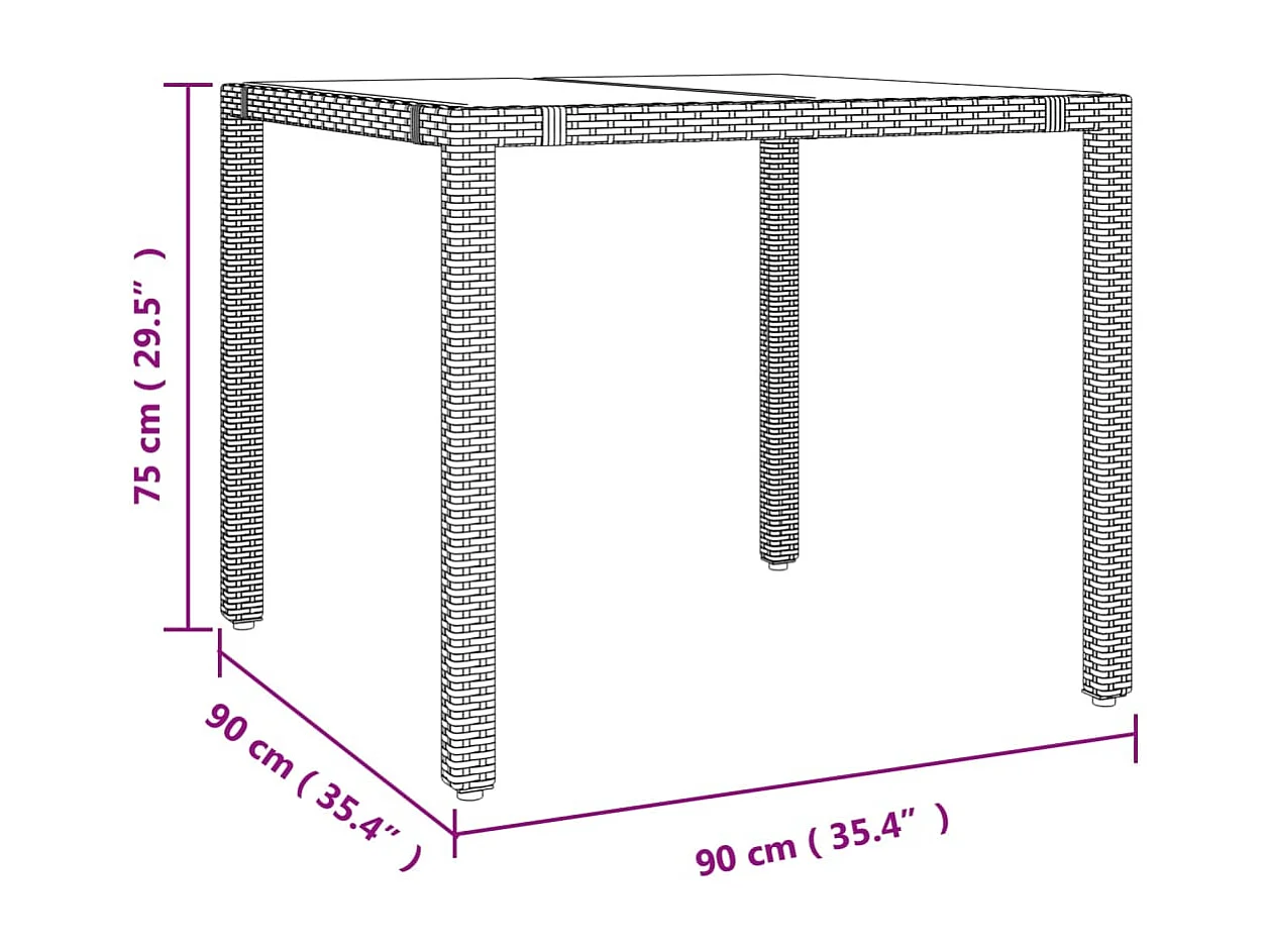 Tuintafel met glazen blad, geweven hars en gehard glas