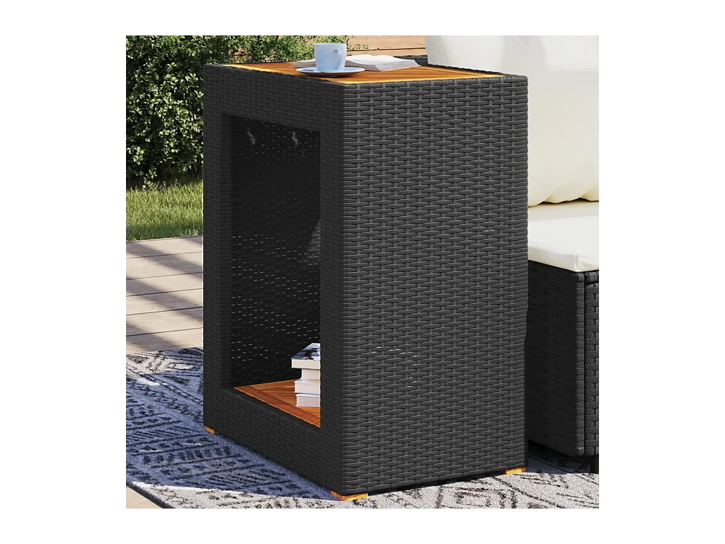 Mesa auxiliar de jardín con tablero de madera negra 60x40x75 cm