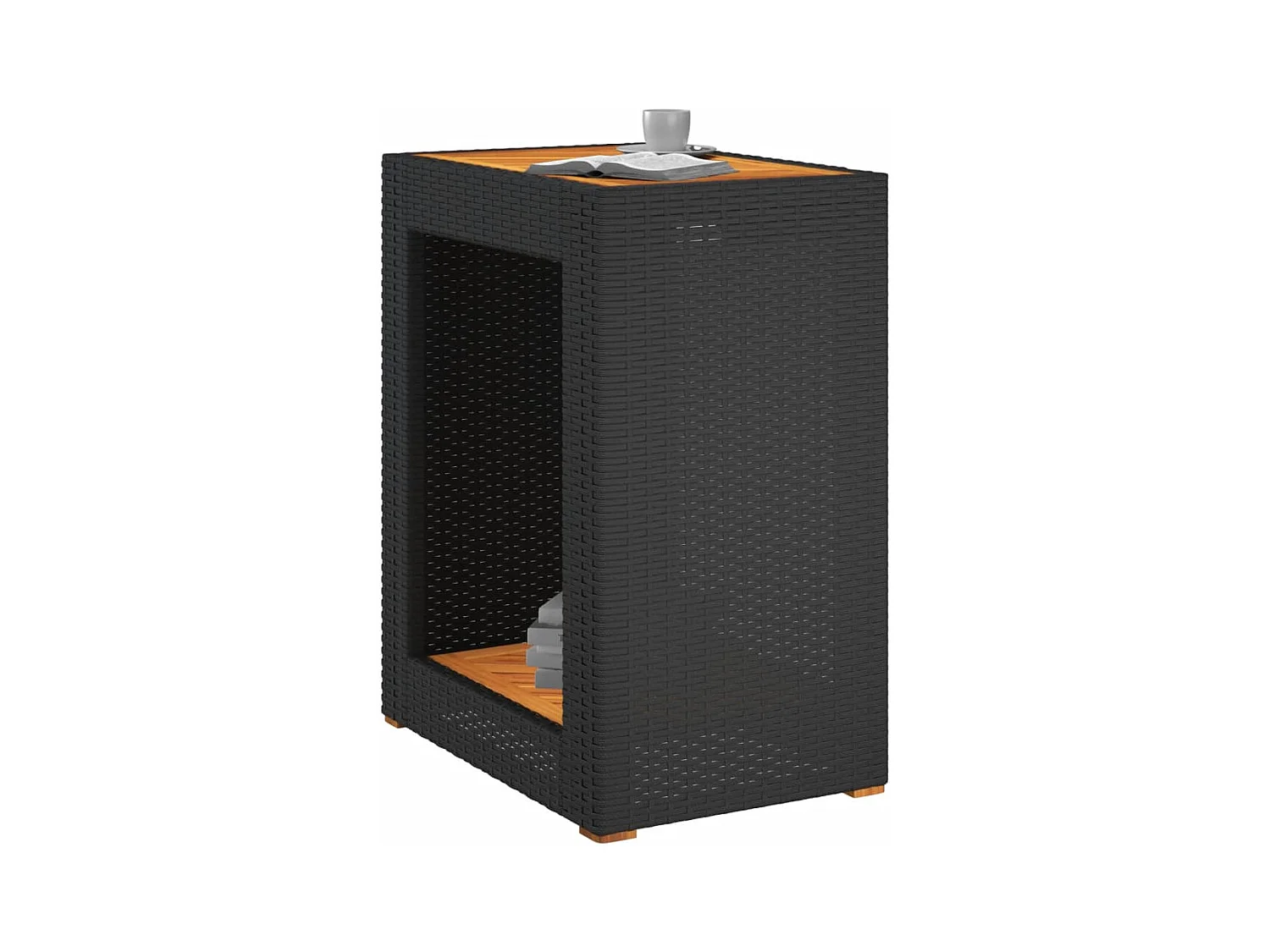 Mesa auxiliar de jardín con tablero de madera negra 60x40x75 cm