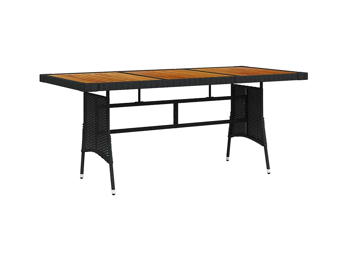 Mesa de jardín negra 160x70x72 cm Mimbre y resina de acacia