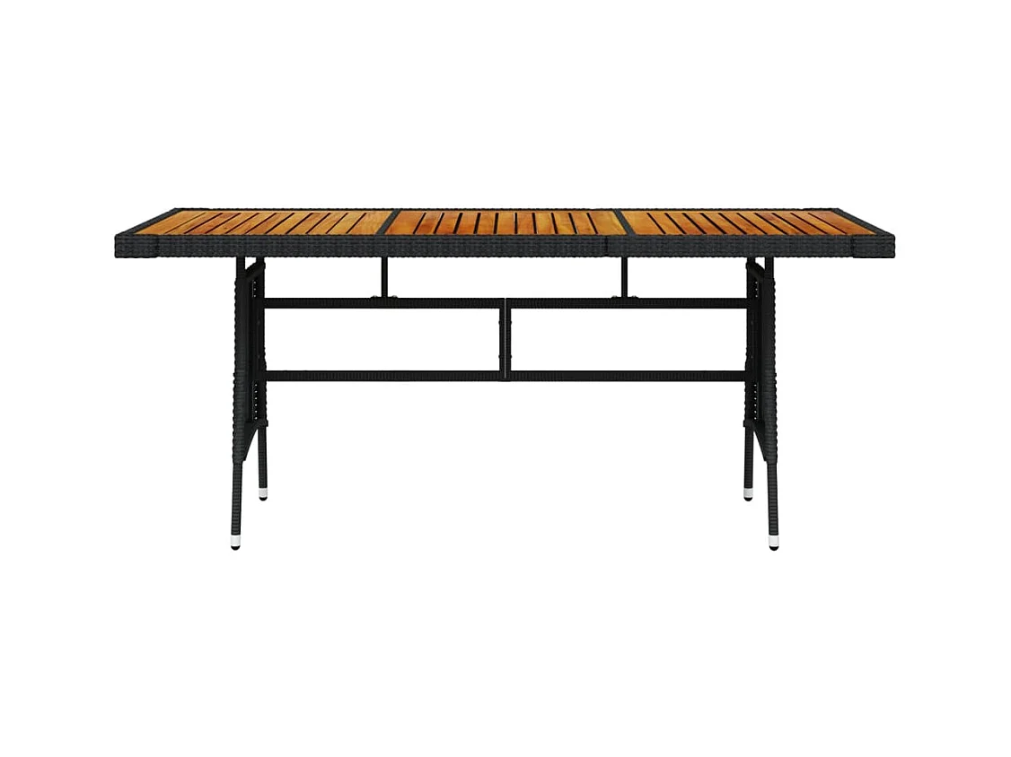 Mesa de jardín negra 160x70x72 cm Mimbre y resina de acacia