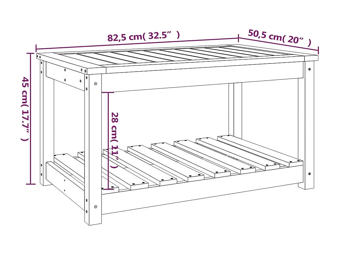 Mesa de jardín 82,5x50,5x45 cm madera maciza de pino