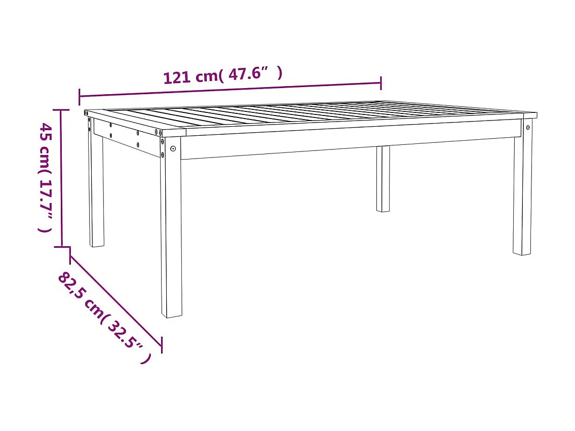 Tavolo da giardino bianco 121x82,5x45 cm in legno massello di pino
