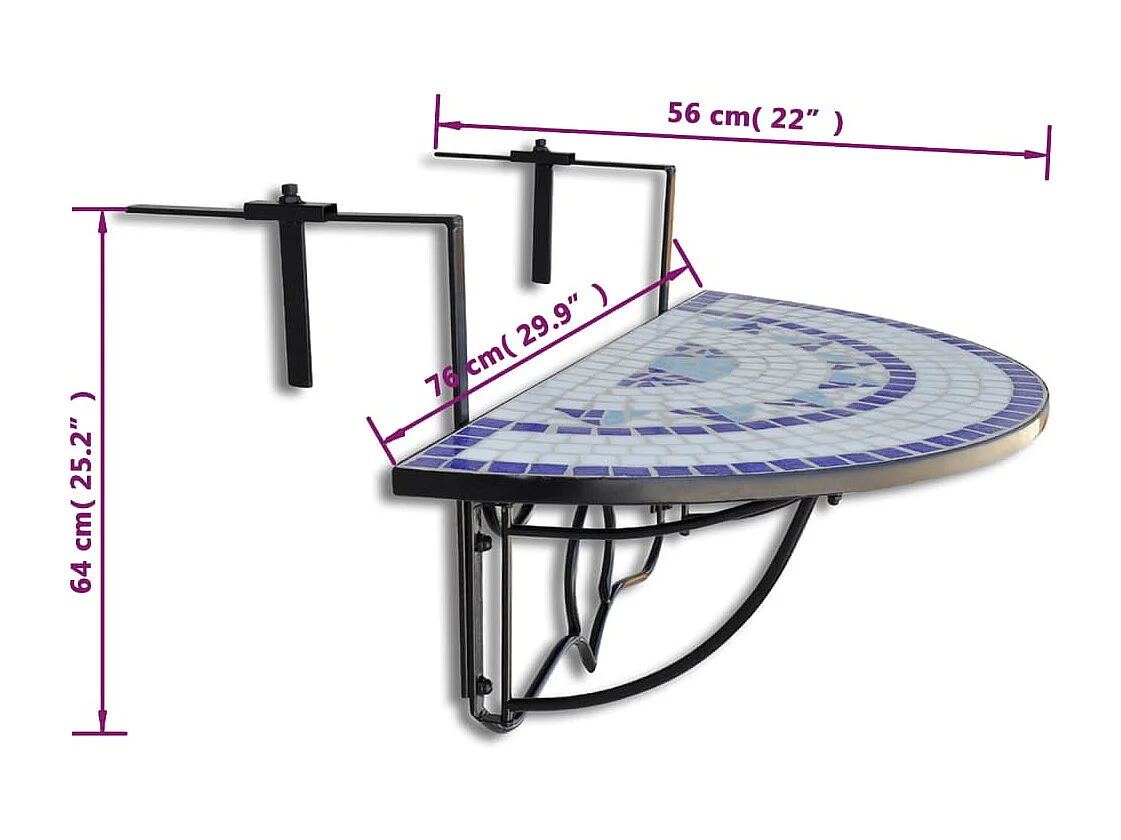 Blauwe en witte mozaïek balkon hangtafel